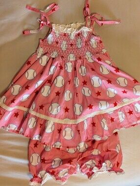SweetHoney Baseball Dress & Bloomers Set Pink Game Day Outfit Size 5Y